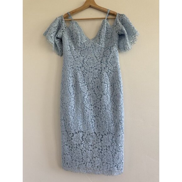 Bardot Karlie Cold Shoulder Black Lace women Dress Size 6 blue mini dress - Picture 6 of 16